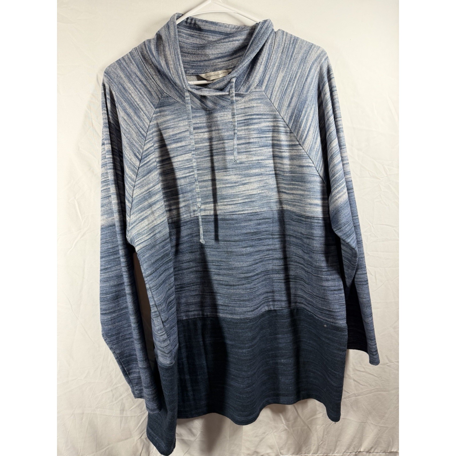 Christopher & Banks Xl Blue Ombre Colorblock Cowl Neck Hoodie Pullover Soft Knit
